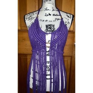Purple Macrame Halter Dress